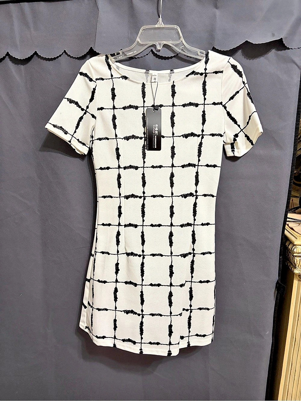 bugle Checkered Mini Dress in White & Black Size Small NWT